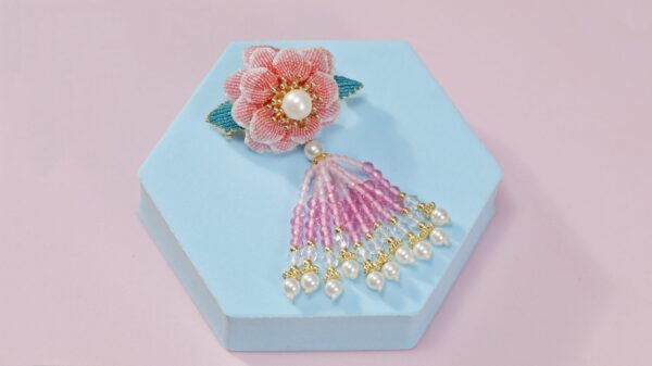pink beaded flower decoration