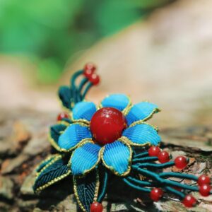 blue and gold inlaid red pearl flower decoration