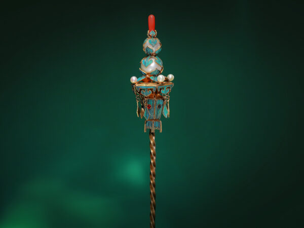 head ornament decorated with auscipious bat and peach motifs