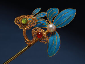 golden filigree ganoderma jade feather snow bamboo hairpin