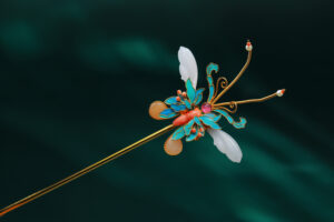 和田玉镶嵌蝴蝶结发簪