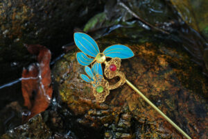 golden filigree ganoderma jade feather snow bamboo hairpin