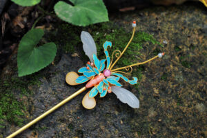 和田玉镶嵌蝴蝶结发簪